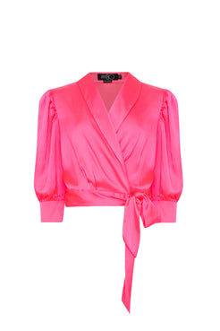 Blusa transpassada cetim slip pink
