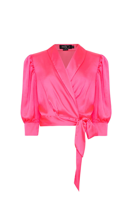 Blusa transpassada cetim slip pink