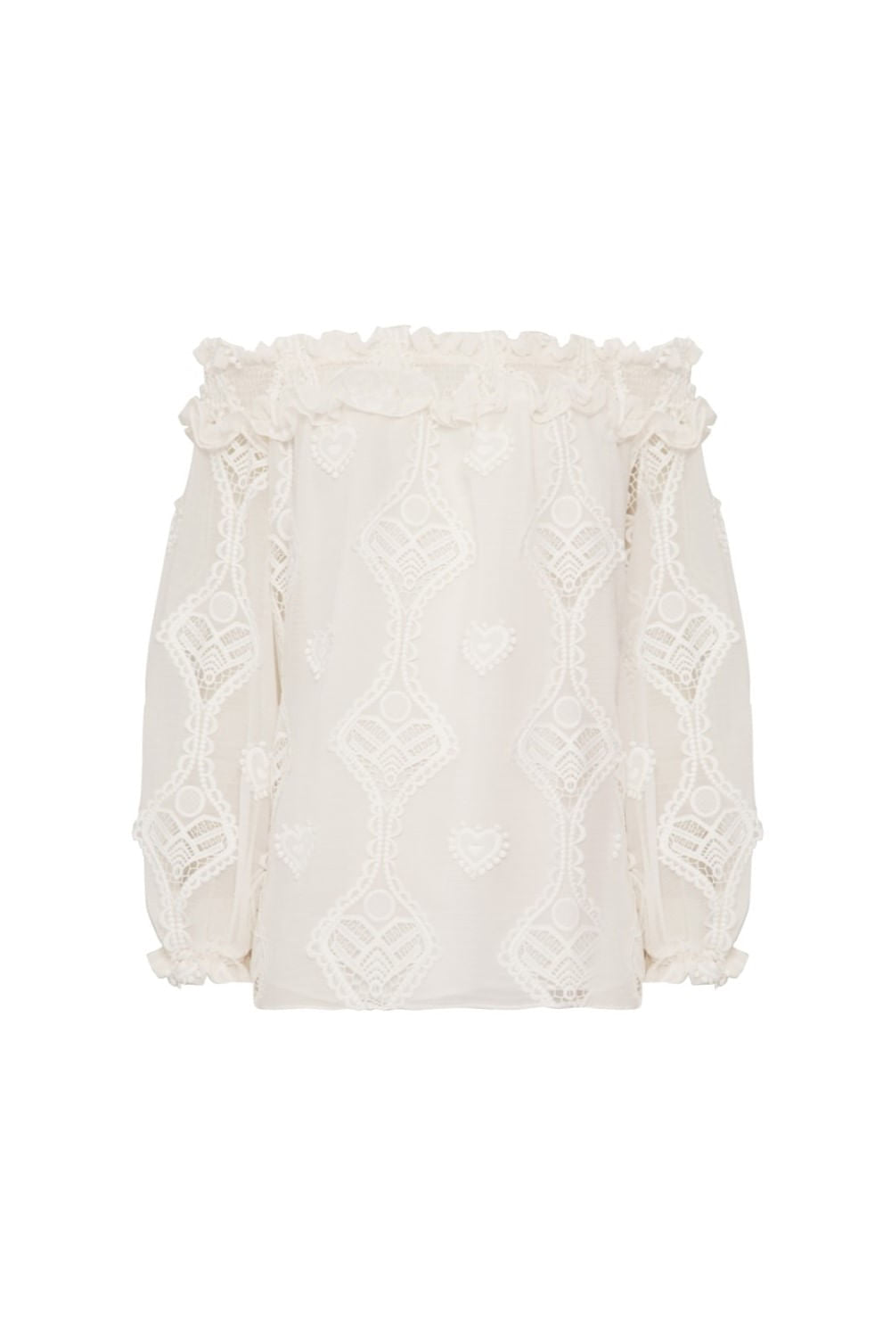 Blusa ciganinha bordado corações off white