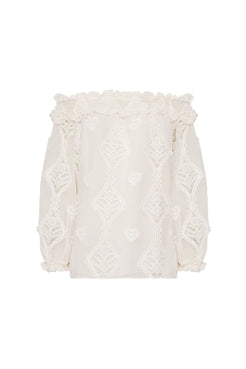 Blusa ciganinha bordado corações off white