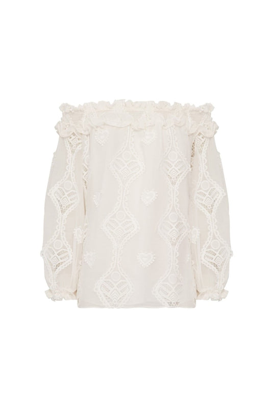 Blusa ciganinha bordado corações off white