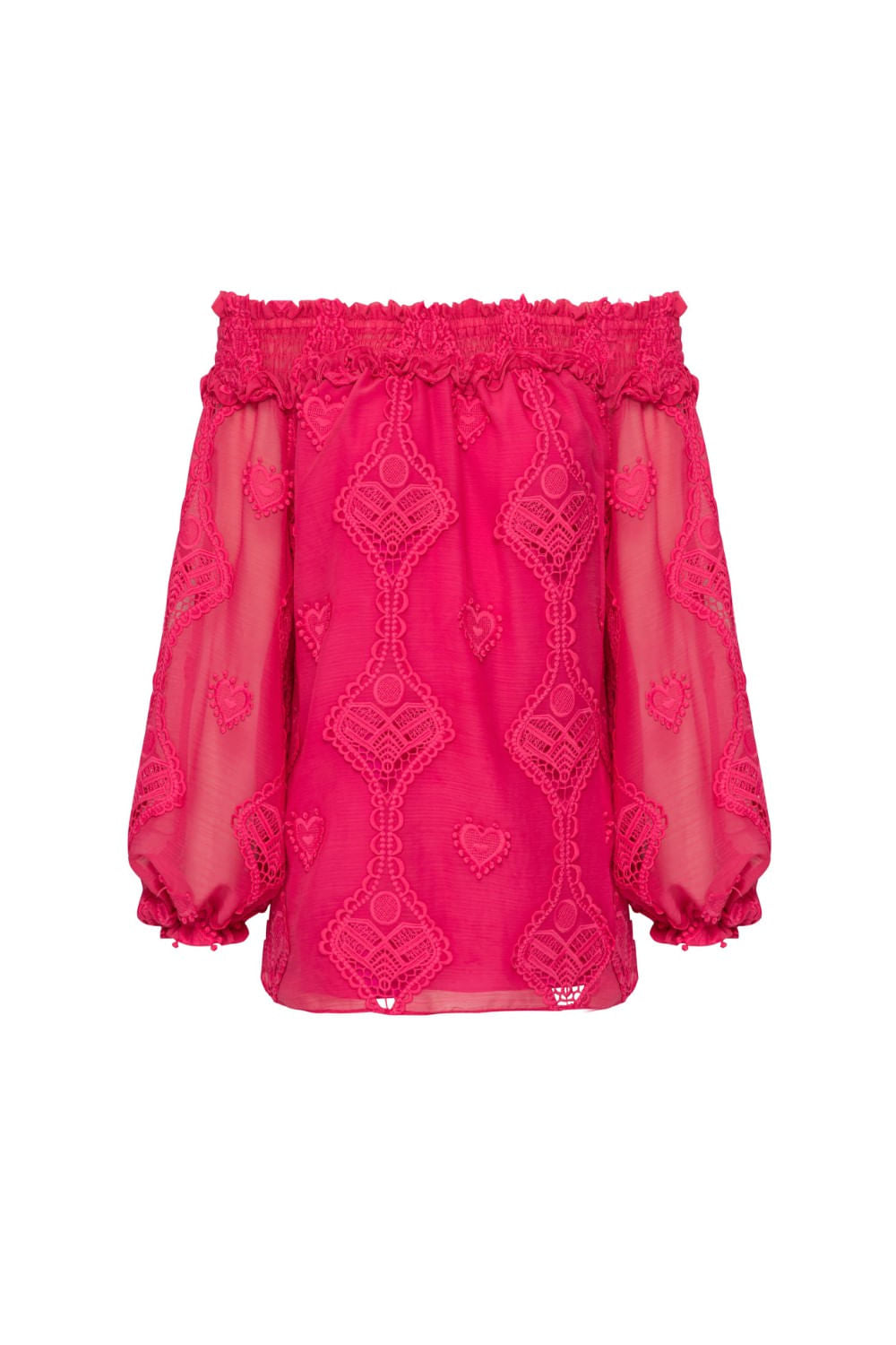 Blusa ciganinha bordado corações pink