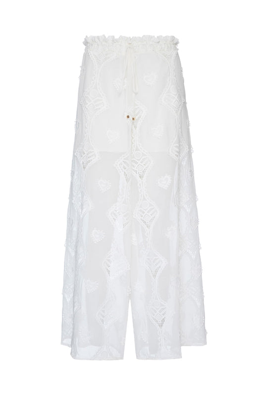 CALÇA AMPLA BORDADO CORAÇÕES OFF WHITE
