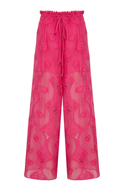 Calça ampla bordado corações pink