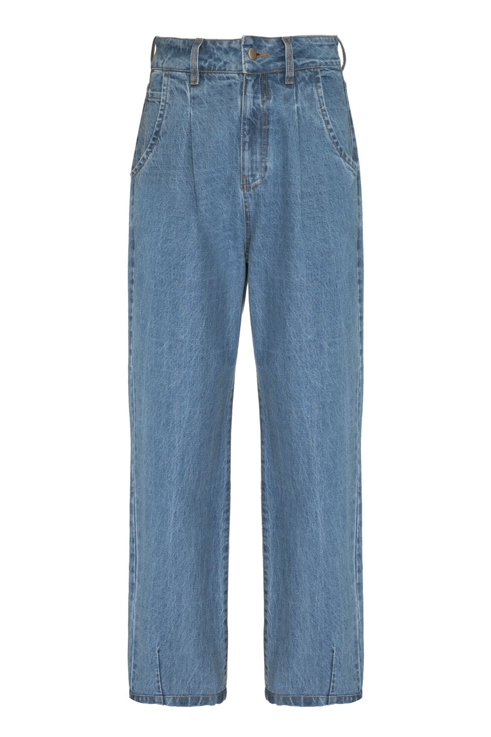 CalÃ§a pregas denim azul