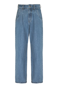 CalÃ§a pregas denim azul