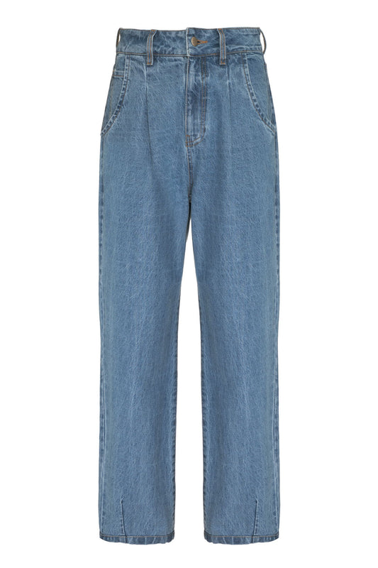 CALÇA PREGAS DENIM AZUL