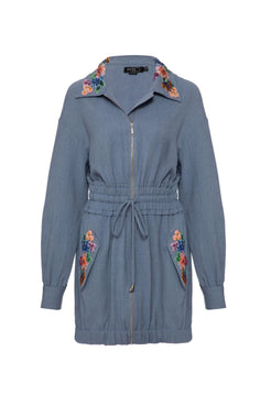 Parka bordada minimal azul