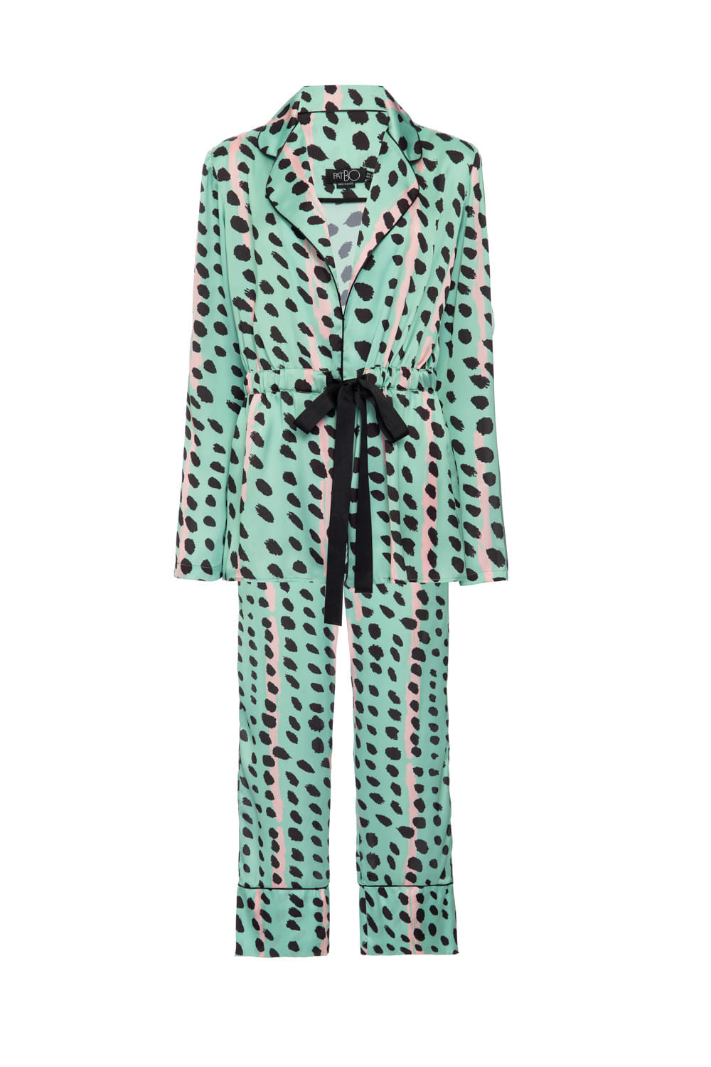 PIJAMA LONGO KIMONO DOTS STRIPES VERDE