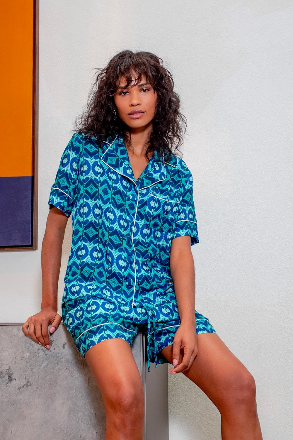 PIJAMA CURTO MARANTA AZUL