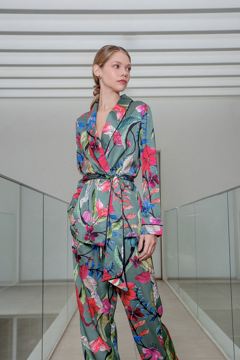 PIJAMA LONGO KIMONO ZAMIA LEAVES VERDE