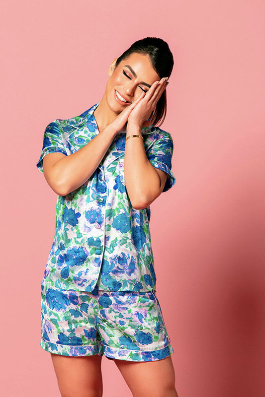 PIJAMA CURTO ROSES MARI SAAD AZUL