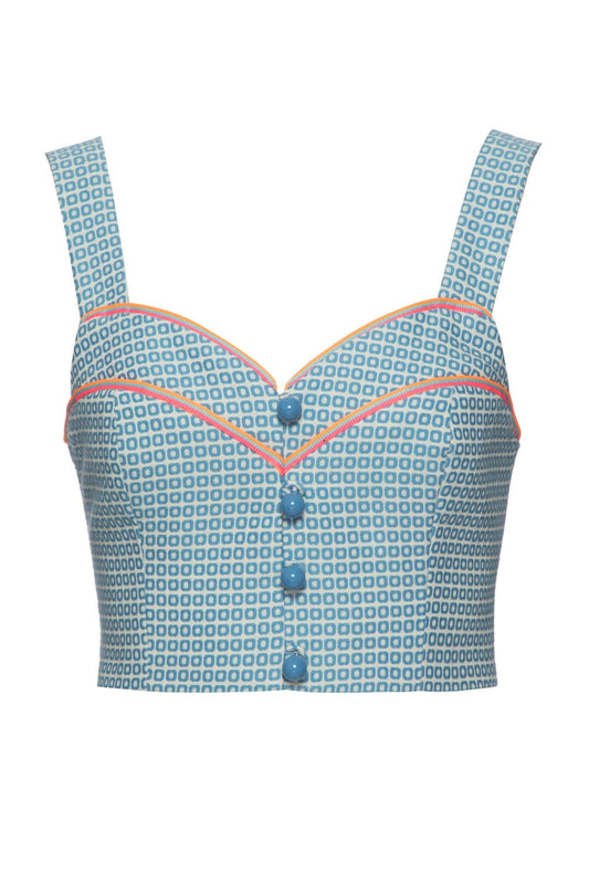 TOP CROPPED VINTAGE JACQUARD AZUL COM OFF