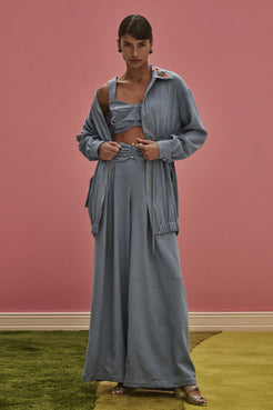 TOP CROPPED PREGAS MINIMAL AZUL