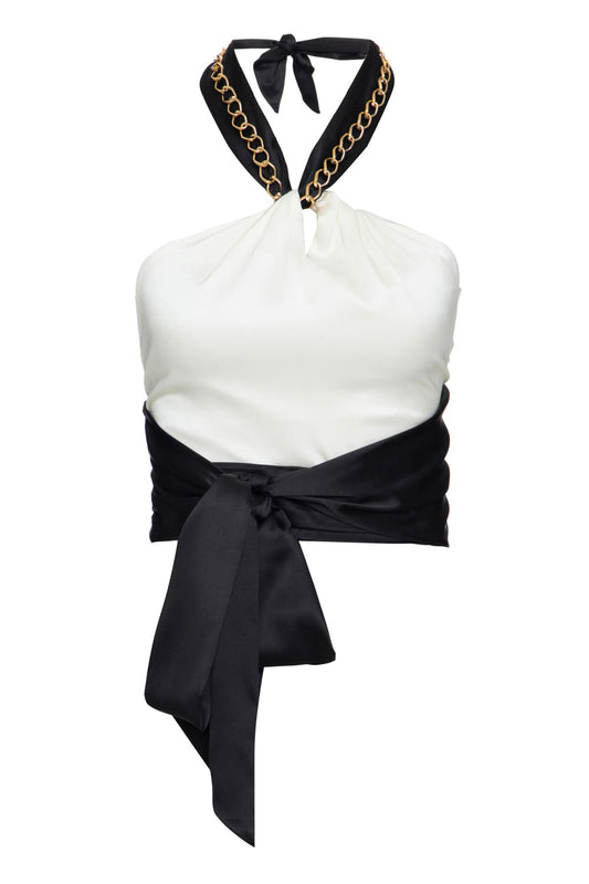 TOP CROPPED BICOLOR CORRENTE CETIM SLIP OFF WHITE