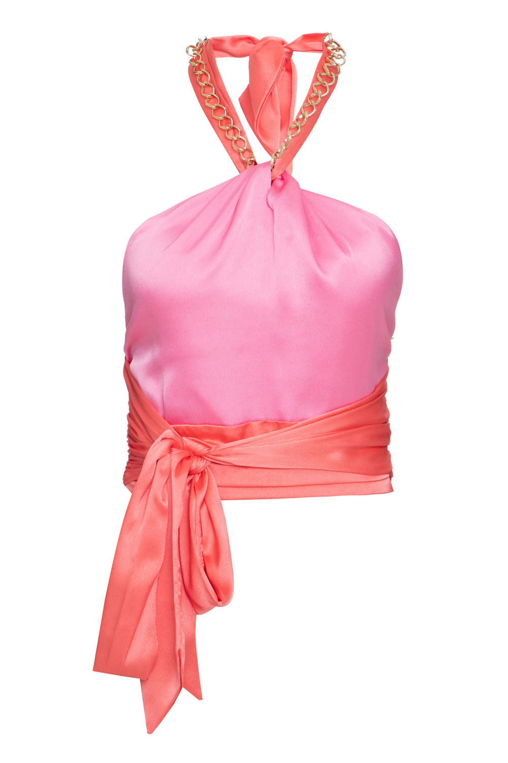 Top cropped bicolor corrente cetim slip rosa