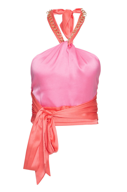 TOP CROPPED BICOLOR CORRENTE CETIM SLIP ROSA