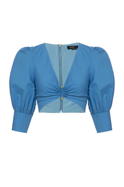 Top cropped tricoline retrô azul escuro
