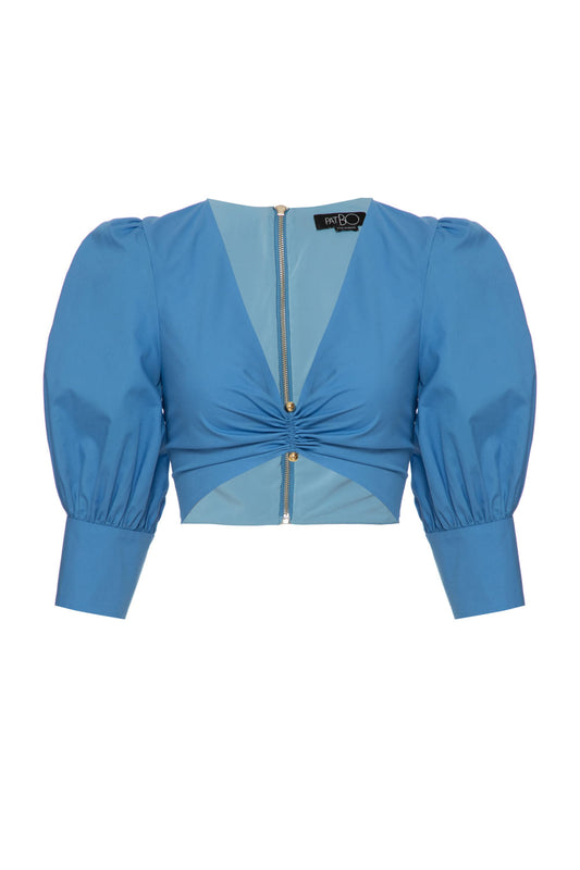 TOP CROPPED TRICOLINE RETRÔ AZUL ESCURO