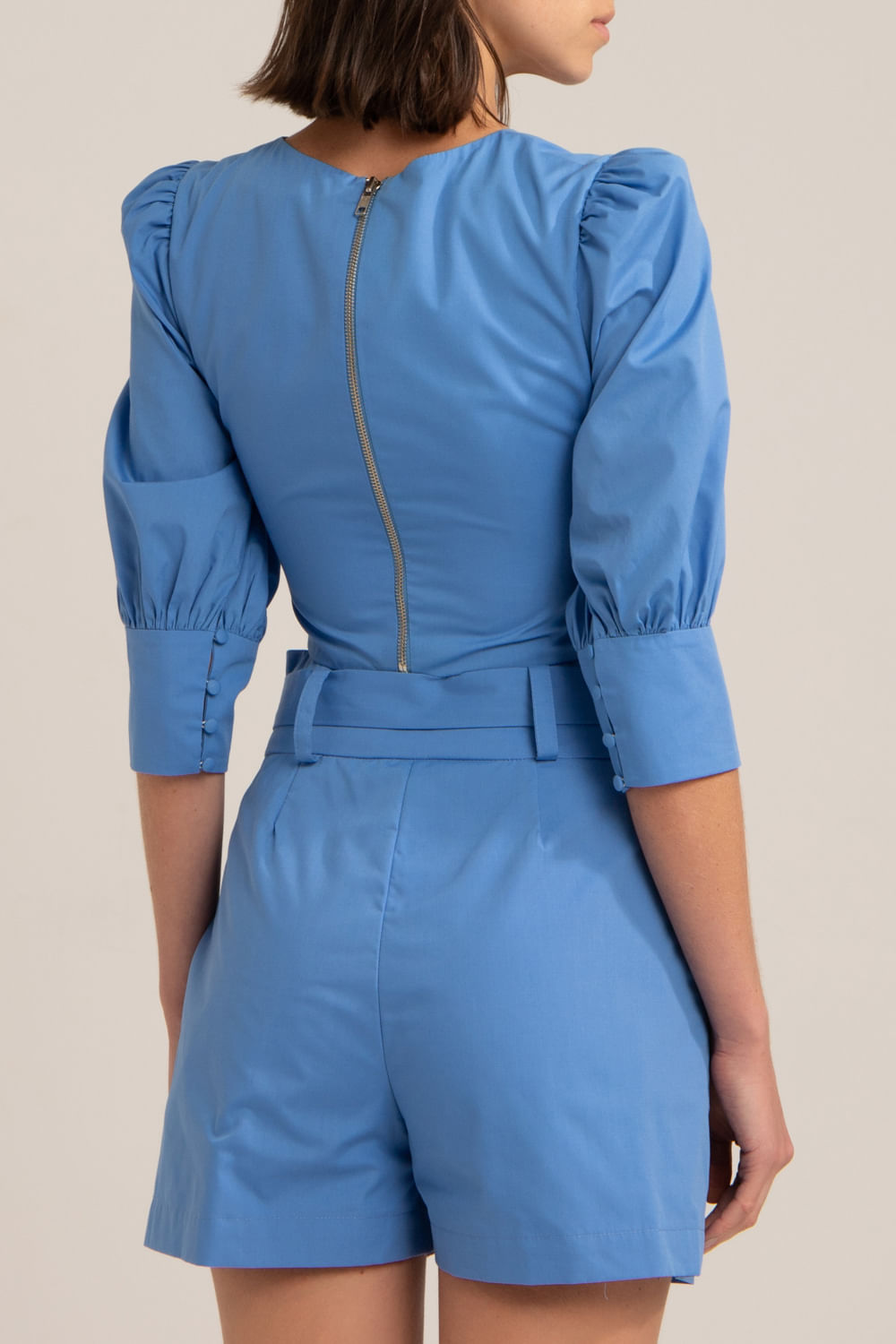 Top cropped tricoline retrô azul escuro