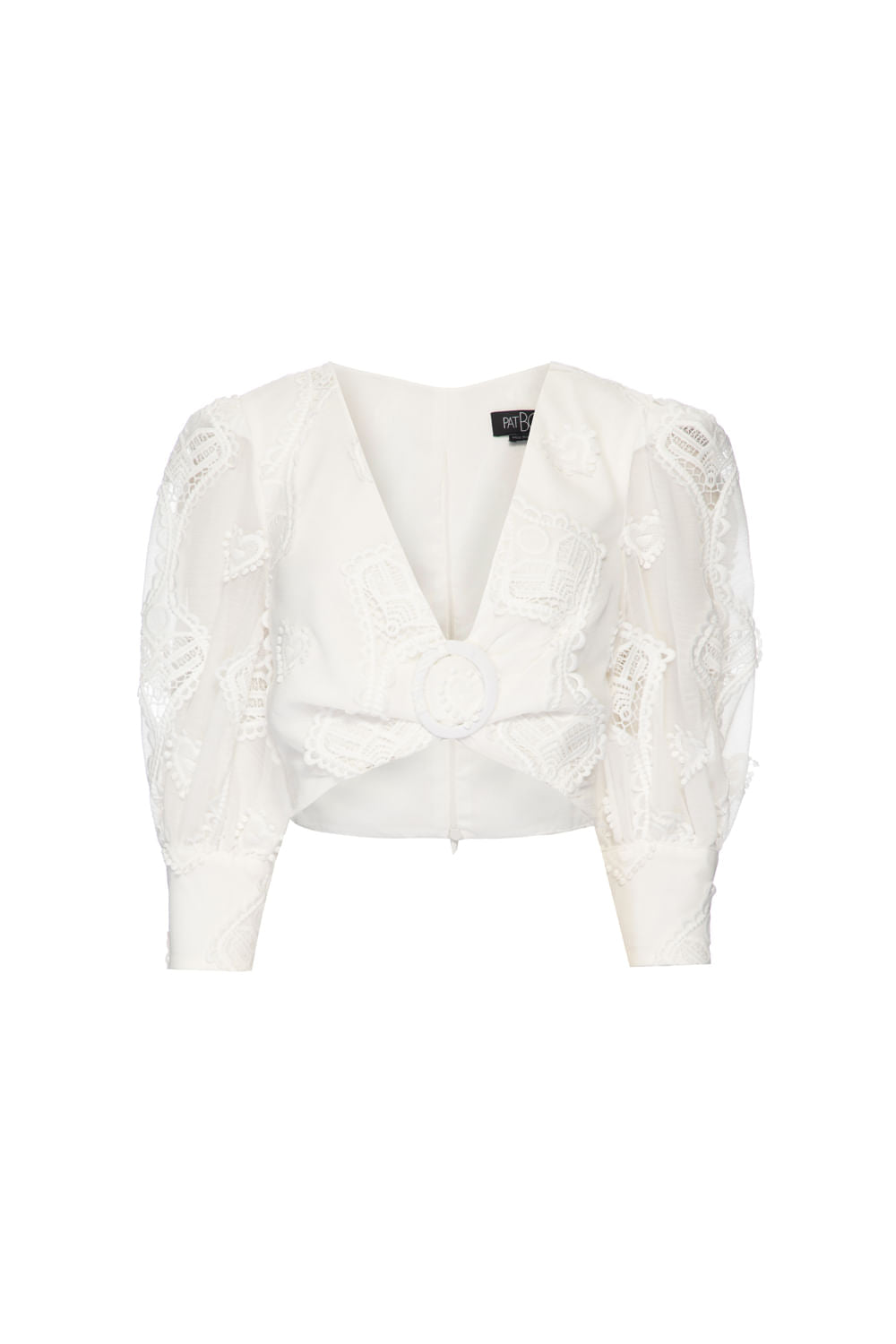 Top bordado corações off white