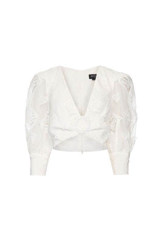 Top bordado corações off white
