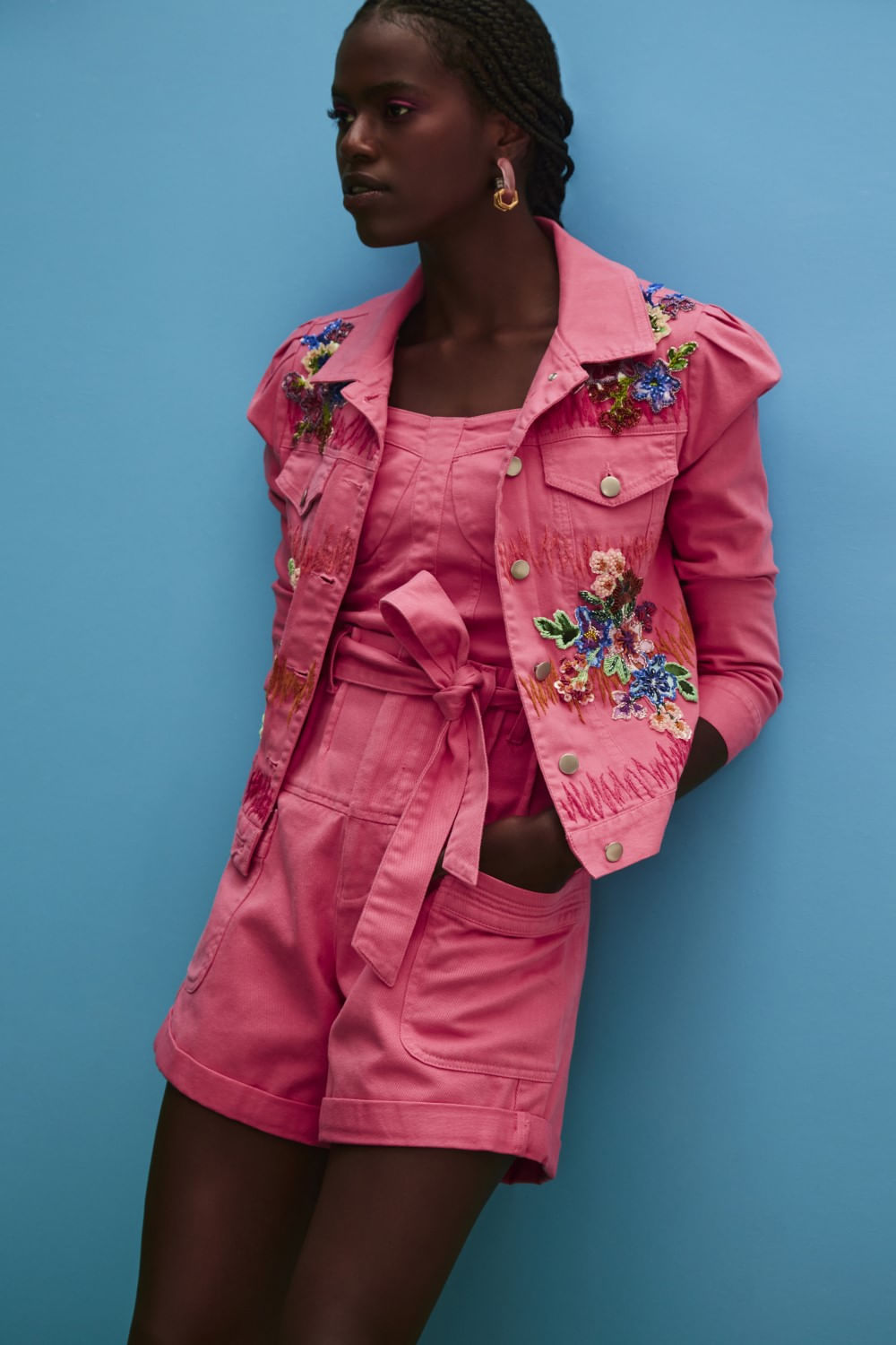 TOP CROPPED COLOR DENIM ROSA