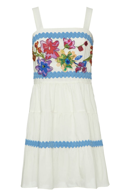 VESTIDO CURTO ENTREMEIO TRICOLINE RETRÔ OFF WHITE