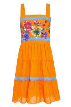 VESTIDO CURTO ENTREMEIO TRICOLINE RETRÔ LARANJA