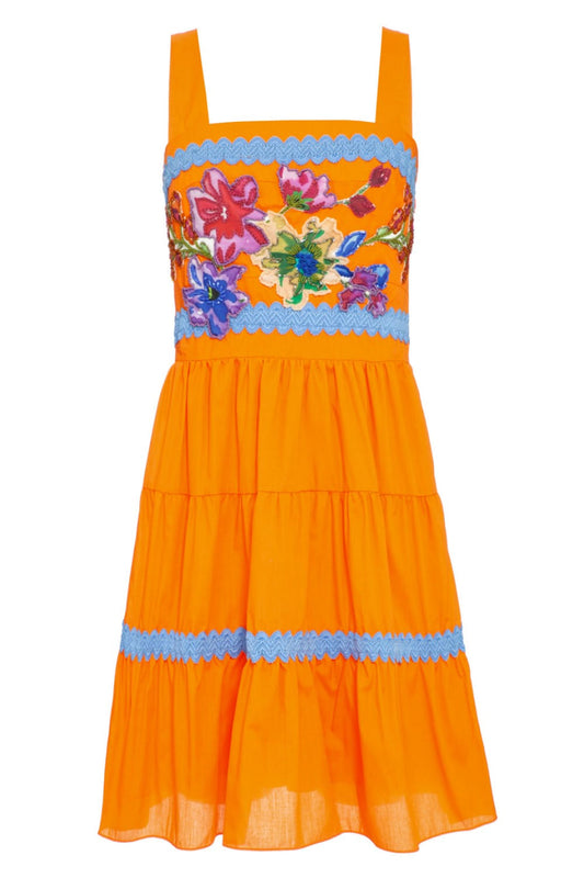VESTIDO CURTO ENTREMEIO TRICOLINE RETRÔ LARANJA