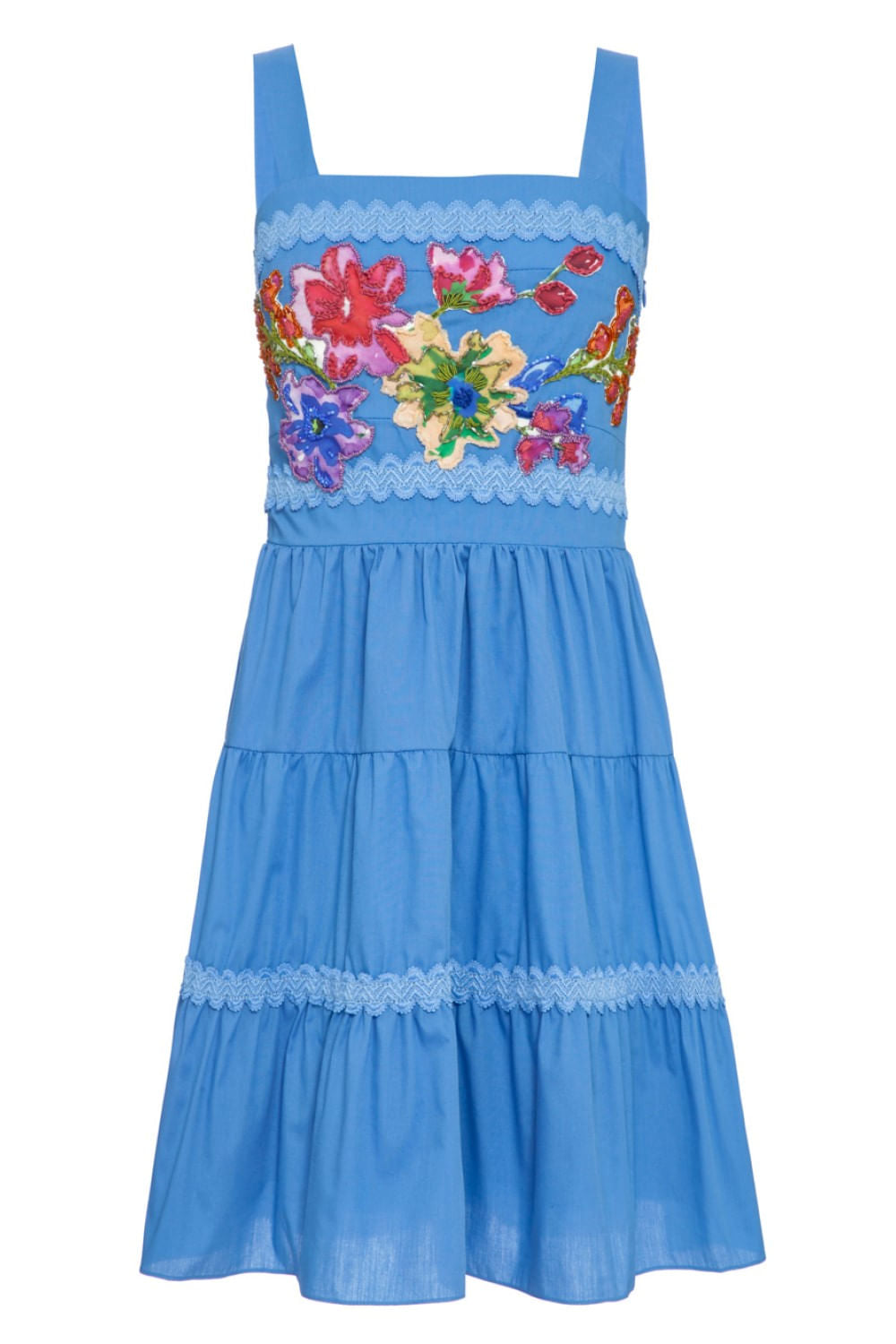 Vestido curto entremeio tricoline retrô azul escuro