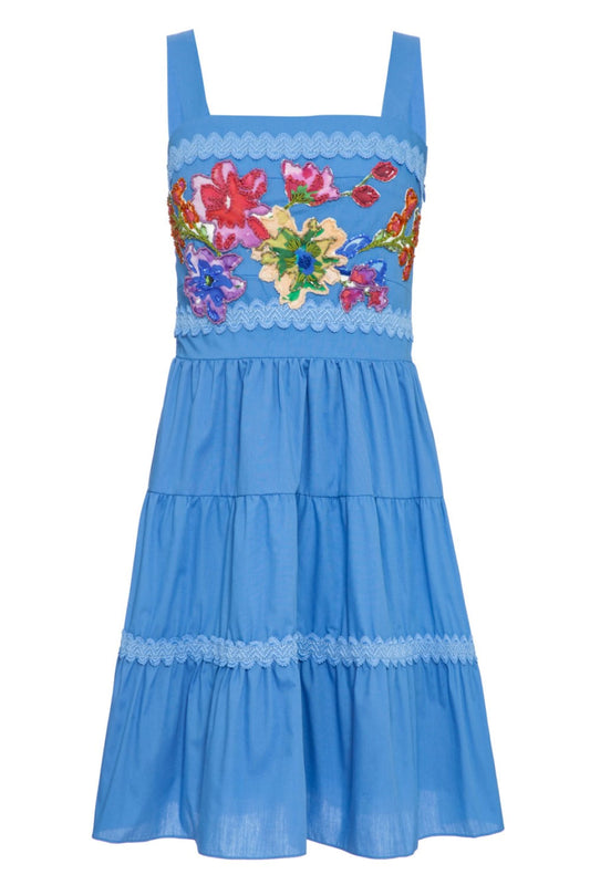 VESTIDO CURTO ENTREMEIO TRICOLINE RETRÔ AZUL ESCURO