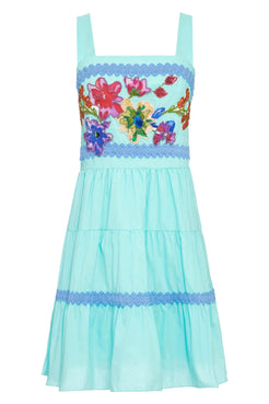 VESTIDO CURTO ENTREMEIO TRICOLINE RETRÔ AZUL CLARO