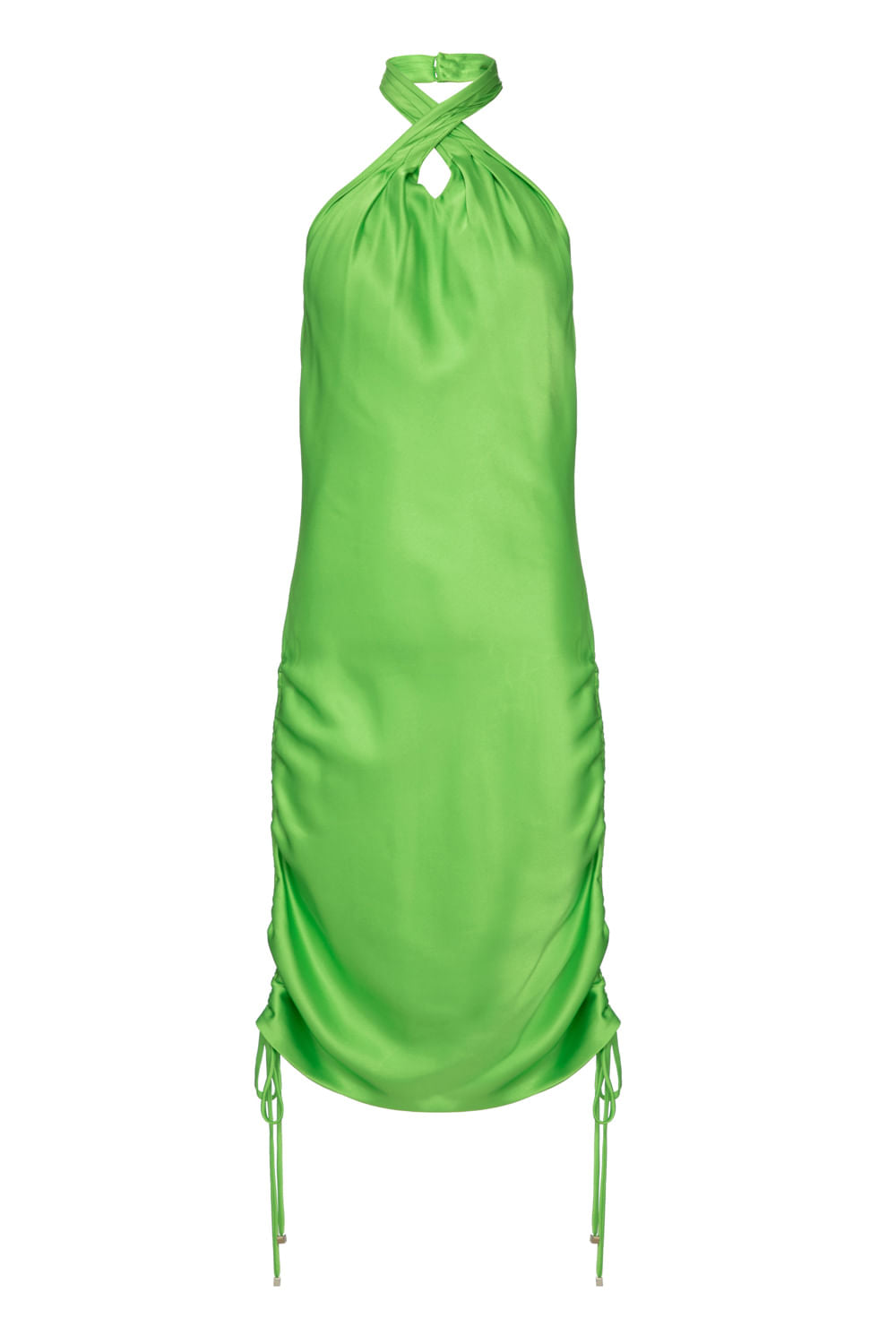 VESTIDO CURTO FRANZIDO CETIM SLIP VERDE