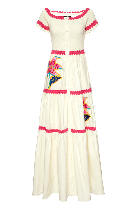 VESTIDO LONGO LASTÉX TRICOLINE BREEZE OFF WHITE