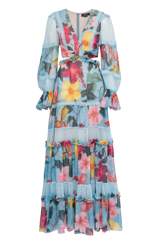 VESTIDO MANGA LONGA HIBISCUS AZUL