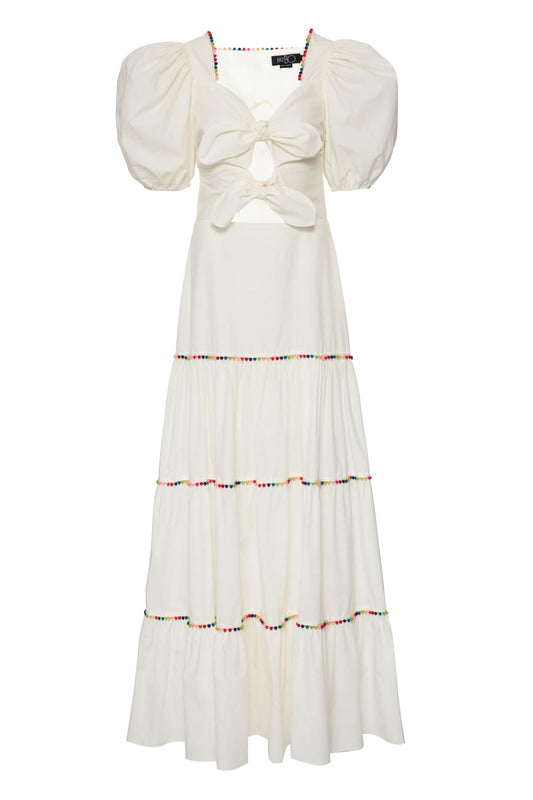VESTIDO ENTREMEIO BOLINHA TRICOLINE RETRÔ OFF WHITE