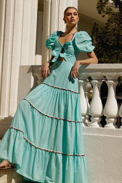 VESTIDO ENTREMEIO BOLINHA TRICOLINE RETRÔ AZUL CLARO