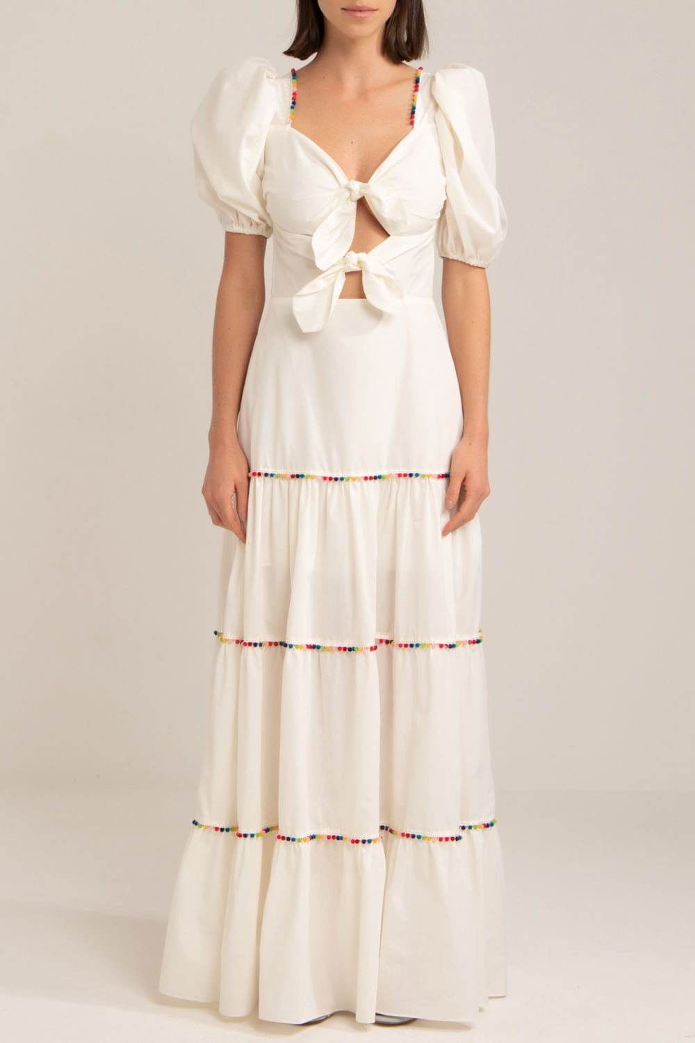 VESTIDO ENTREMEIO BOLINHA TRICOLINE RETRÔ OFF WHITE