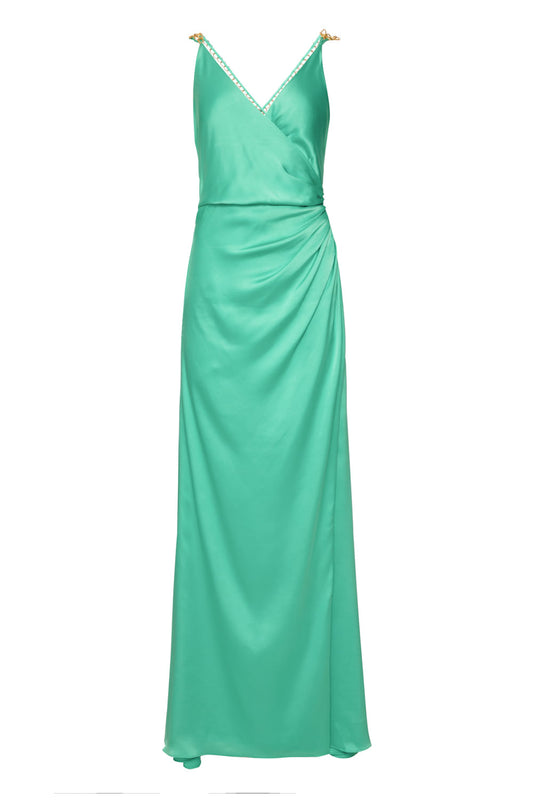 VESTIDO LONGO CORRENTE CETIM SLIP AZUL