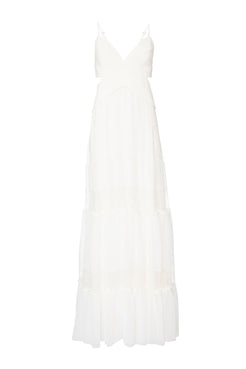 VESTIDO LONGO PREGAS CHIFFON BLOOMING  OFF WHITE