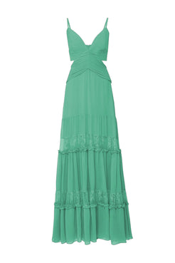 VESTIDO LONGO PREGAS CHIFFON BLOOMING  AZUL
