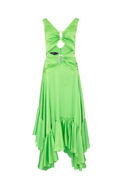 Vestido longo assimétrico cetim slip verde