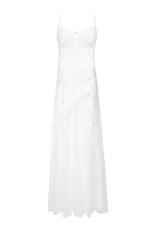 VESTIDO LONGO CORSET CHIFFON BLOOMING OFF WHITE