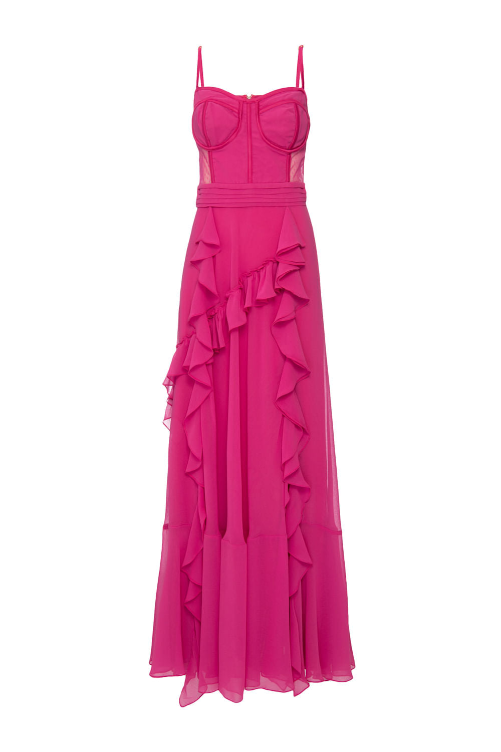 Vestido longo corset chiffon blooming pink