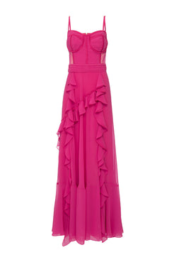 Vestido longo corset chiffon blooming pink