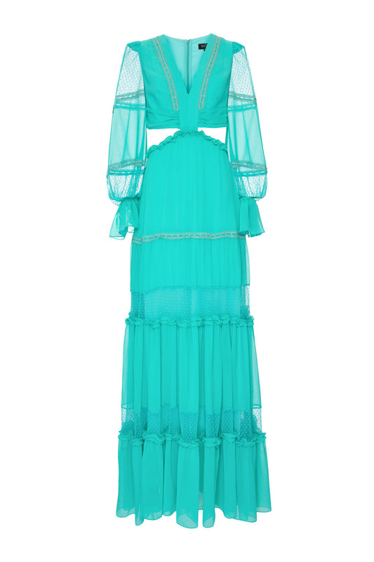 VESTIDO TULE POÁ CHIFFON BLOOMING AZUL
