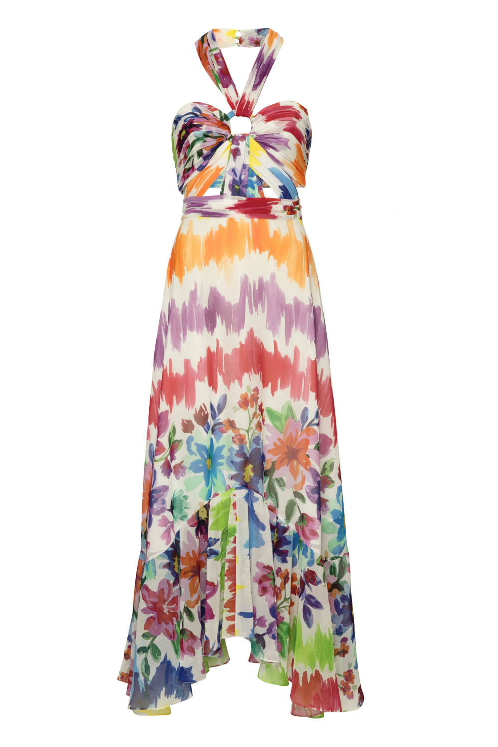 Vestido longo faixas flower bloom off white