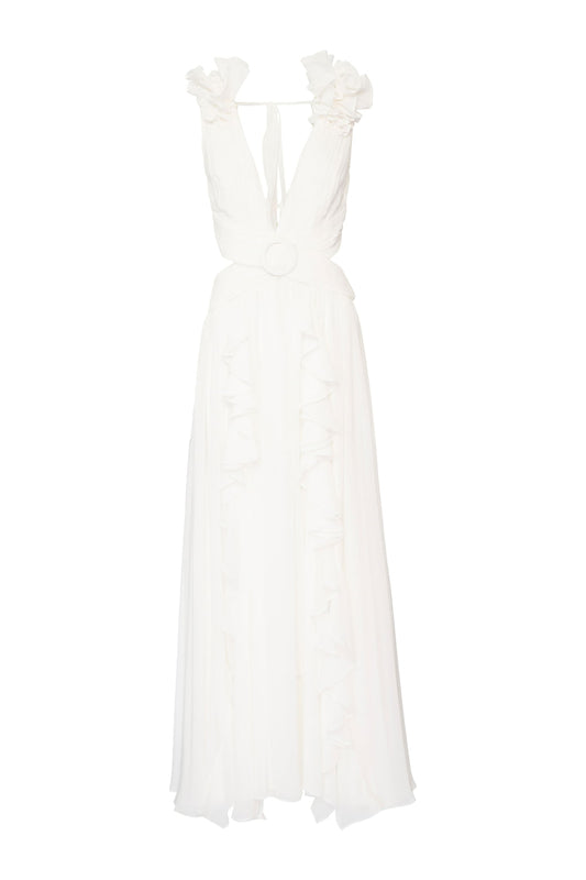 VESTIDO LONGO FERRAGEM CHIFFON BLOOMING OFF WHITE
