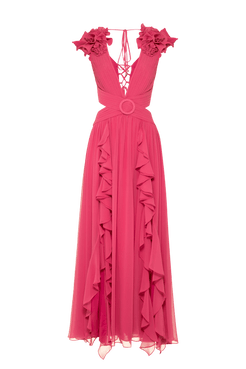 VESTIDO LONGO FERRAGEM CHIFFON BLOOMING PINK CLASSIC